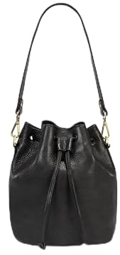 HOLZRICHTER Berlin - Beuteltasche aus Leder für Damen (No 1-1), 26x21x14 cm Schultertasche, Echtleder Bucket Bag, Handtasche in Schwarz