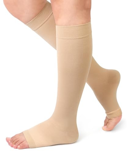 beister Bas De Compression Pied Ouvert Homme & Femme, 20-30mmhg Contention Chaussettes Classe 2 Medicale Soutien Graduel Bas De Compression, Indiqué pour Les varices, l'œdème