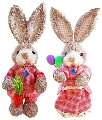 Bewinner Estatua Adorable del Conejo de Paja de Pascua de Las Estatuillas Respetuosas del Medio Ambiente del Conejito de Paja para la Decoración Casera Festiva (F)
