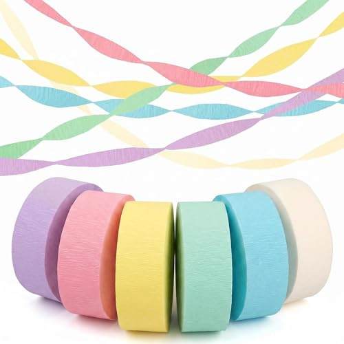 MIGIFTDY 6 Rolls 433ft Macaron Color Crepe Paper Streamers, Pastel Colorful Paper Roll Decorations, Hanging Streamer Ribbon for Birthday, Wedding, Baby Shower, Festival & DIY Craft Decor