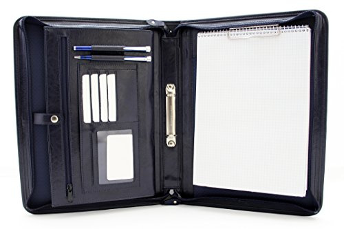 Noda, cartella in similpelle per lavoro, presentazioni, riunioni, conferenze, con raccoglitore ad anelli formato A4 porta appunti, con manico Blu