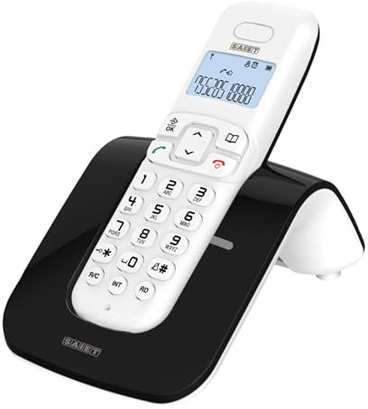 SAIET - Telefono Cordless Casa e Ufficio 13500783 - con Vivavoce DECT GAP LCD - con Tasti Grandi e Schermo Intuitivo - Nero