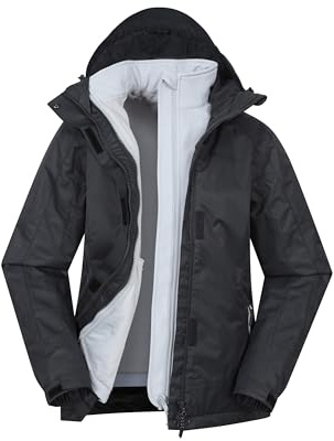 Mountain Warehouse Bracken Melange 3-in-1 Jacke für Damen - Wasserdichte Damen-Outdoorjacke, Thermo-Funktionsjacke, atmungsaktiv, abnehmbare Kapuze, verstellbar - Winter Schwarz (01) Damengröße EU 32