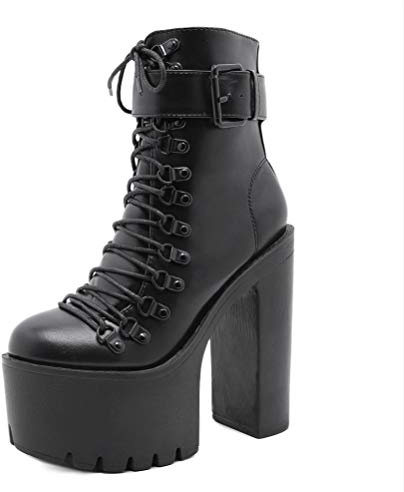 Toride Stivali gotici Stivali da motociclista da Donna Plateau Primavera Autunno Stivali con tacco largo Stivali eleganti da festa Punta tonda Tacchi alti con lacci