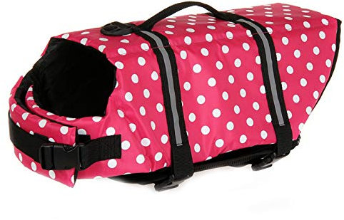 Hundeschwimmweste Haustier-Schwimmweste mit Griff Reflektierende Weste Mantel Haustier Life Preserver Hund Sicherheitskleidung für Welpen Kleine Mittlere Große Hunde (XXS: Rosa 1)