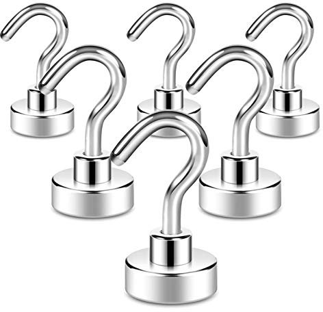 Neosmuk Ganchos magnéticos, 10kg+ imán extra fuerte con gancho para nevera, gancho de crucero resistente para techo (paquete de 6)