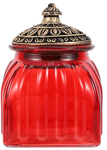 ​UPKOCH 34oz Baroque Glass Canister - Airtight Resin Lid Food Storage Jar for Tea/Cookies, Nordic Countertop Decor (Red, 5.9x4.1in)​​
