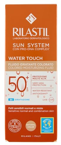 Rilastil Sun System Water Touch Fluido Comfort Color, Fluido Solare Idratante Viso Colorato, Effetto Setoso e Matt, SPF 50+, per Tutti i Tipi di Pelle, Confezione da 50 ml
