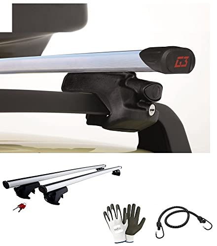 Compatible con Peugeot 407 SW (Rails) 5p 2005 barras portaequipajes 130 cm de aluminio homologada 75 kg para realing abiertos elevados desde el techo del coche barra enganche de clip seguro y robusto