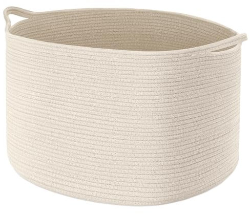 Maliton XXXL Panier a Linge, D55XH35 Panier à Linge Sale Pliable avec poignées, Fabriqué à La Main Corbeille à Linge de Corde en Coton de Qualité Supérieure, Panier Rangement pour Jouets, Blanc