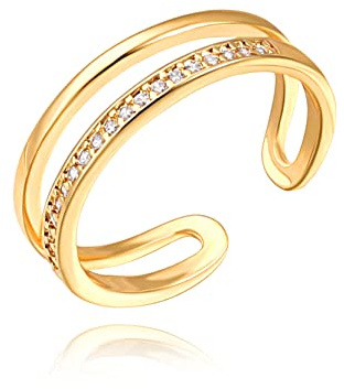 PERNNLA PEARL 18K Gold CZ Fake Diamond Stackable Rings Cute Thin Gold Engagement Adjustable Open Knuckle Rings Eternity Bands for Women