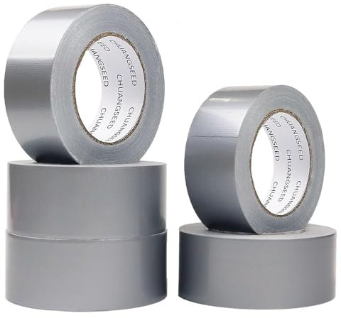 CHUANGSEED 5Pack Strong Cloth tape Silver duct Tape 50mm x 27.4m adhesive cloth repair tape Heavy Duty for Repairing, Heavy Duty Grey Duct Tape (Silver)