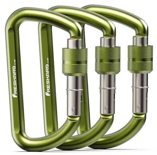 FresKaro Karabinerhaken, Karabina Schraubverschluss, Carabiner Schlüsselanhänger, Schraubkarabiner, Schloss, 12kN-1224kg, Aluminium, Ultraleicht, Belastbar, für Schlüssel, Hundeleine, Grün, 3 Stück