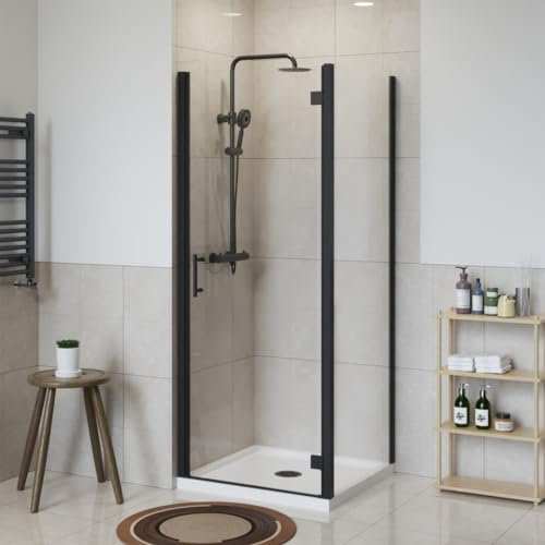 NRG 800 x 1000mm Hinged Shower Enclosure Matte Black Framed Bathroom Cubicle Screen Door with Side Panel