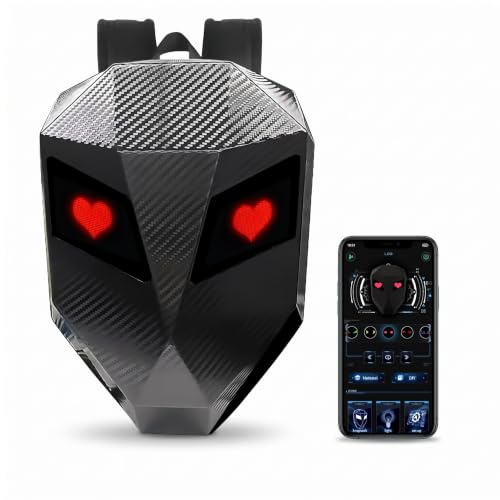 Bewinner Mochila Moto LED Textura Fibra Carbono - Mochila de Motocicleta Carcasa Dura 3D con Pantalla Digital, Bolsa Impermeable para Casco, Bolsa Moto Resistente Agua con Luz Programable