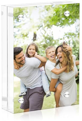 lalago 6 x 9cm Cadres Photo en Acrylique avec Magnétique, Double Face Sans Cadre de Bureau, Encadrement Photo Magnétique Transparent pour Afficher des Photos, Cartes Postales, Billets, Timbres