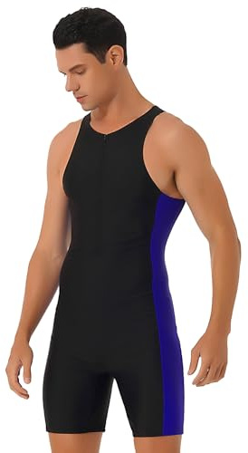 IUERVPS Costume da Bagno da Uomo, Costume Intero, Scollo Tondo, Senza Maniche, Pantaloncini Laterali, Body, Muta da Triathlon, for Spiaggia, Piscina, Nuoto(Black Blue1,M)