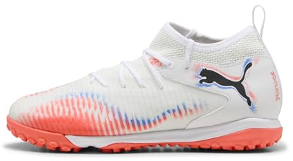 Puma Future 8 Match TT + Mid Jr - Tenis de fútbol Unisex para niños, Puma Blanco Puma Negro Rojo Brillante, 35 EU