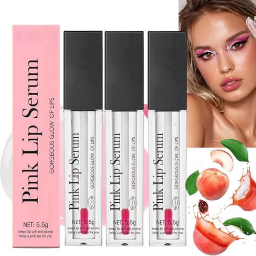 3pcs Pink Lip Serum Plumper,Moisturizing Repair Lip Gloss,Color Changing Lip Gloss,Tinted Lip Balm,Nourishing Repair Lip Oil,Hydrating Lip Stain for Women,Natural Lip Plumper,Pink Lip Care Serum