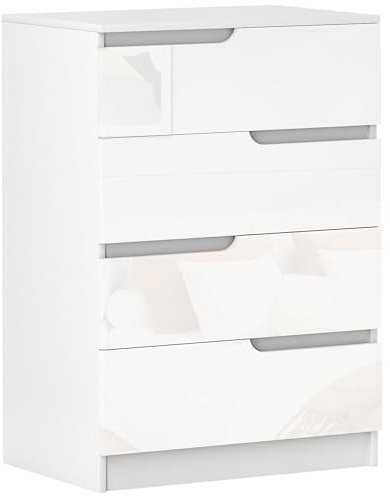 HOMCOM Commode avec 4 tiroirs Commode de chambre moderne avec anti-basculement Commode pour salon couloir 60 x 40 x 85 cm Blanc