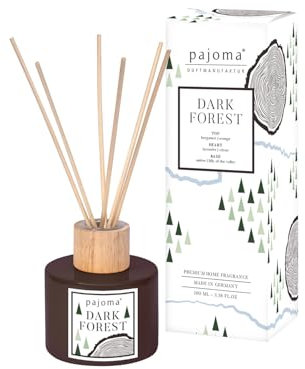 Rumdoft diffuser Dark Forest, 100 ml med ätpinnar – Essential Oils luftrenare i presentförpackning | starka toner från bergamott, orange och lavendel | Vardagsrum, sovrum, badrum, toalett, hotell