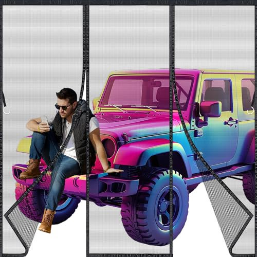 Moustiquaire Porte Fenêtre Épaisse 240x215cm Maille Très Fine Dense, Moustiquaire Porte Fermeture Aimantée Magnétique Automatique, Rideaux Anti Mouches et Insect, Bande Adhésive Sans Perçage Noir