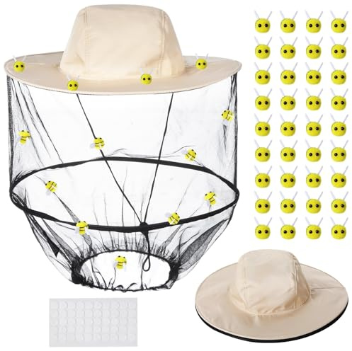 Set di 2 cappelli da ape con velo e decorazioni in feltro, include casco da apicoltore, 50 nastri, pronto per feste di Halloween