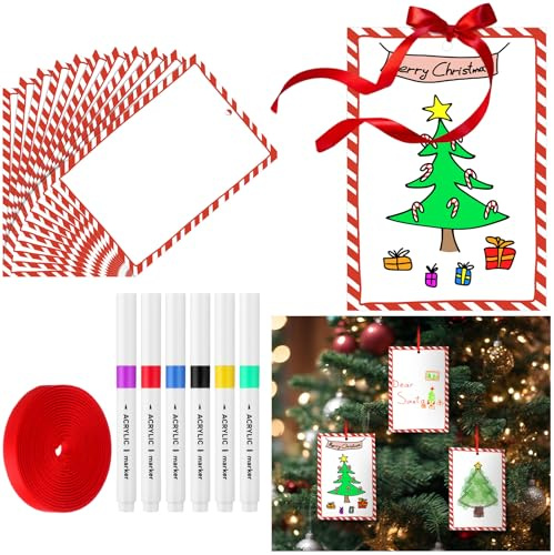 Harloon 24 Pcs Christmas Shrinky Plastic Sheets Set Shrink Paper Sheets for Craft Send Shrinking Christmas Lists to Santa Xmas Gift Includes Shrinky Marker and Red Ribbon for Xmas Party Supply