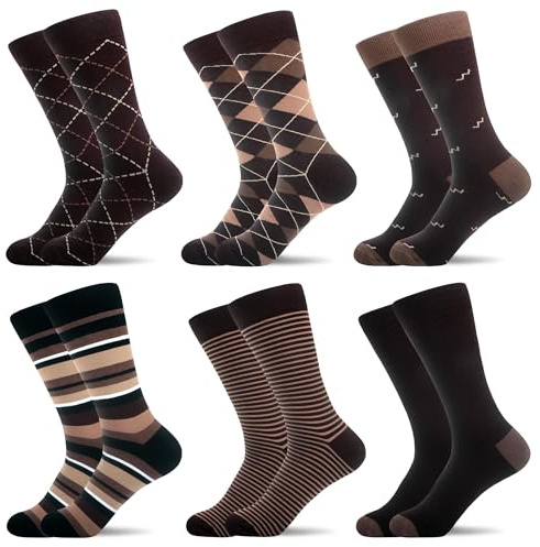 WeciBor Men's Bamboo Socks Brown Dress Seamless Soft 6 Pack Dad Gift Size 8-12
