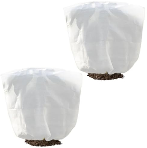 MeevrgR 2 coperture per piante, riutilizzabili, antigelo, per alberi e arbusti, 90 x 150 cm, in tessuto di polipropilene bianco con coulisse