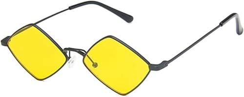 Gafas De Sol Pequeñas con Rombos para Damas con Montura De Metal Color del Océano Espejo Retro Negro Retro Gafas De Sol De Aleación, 9, One Size