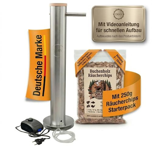 OK4Y Générateur de fumée froide XXL - Acier inoxydable 4,3 l, 70 cm - Pour fumoir, fumoir, barbecue - Parfait pour le poisson, la viande, le fromage et la saucisse - Fumoir à froid professionnel à la