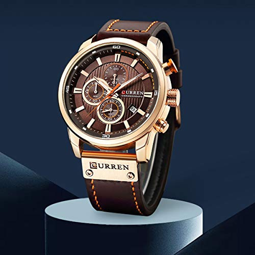 CURREN Relojes militares con correa de cuero para hombre, cronógrafo impermeable deportivo de muñeca con fecha, reloj de pulsera de cuarzo, regalos