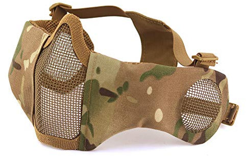 HANSTRONG GEAR Tactical Airsoft Metal Mesh Breathable Protective Half Face Mask With Ear Cover MC