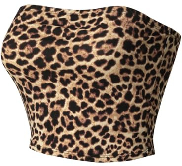MixMatchy Women's Casual Strapless Print Tube Tops Strapless Sleeveless Bandeau Tops Animal Brown M
