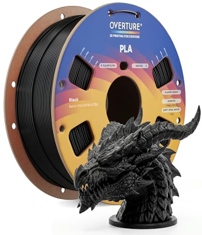 OVERTURE PLA Filament 1.75mm 1kg, High Speed 3D Printer Filament, 1kg Black PLA on Cardboard Spool (2.2lbs) - Neatly Wound, Dimensional Accuracy +/- 0.02mm, Fit Most FDM Printers