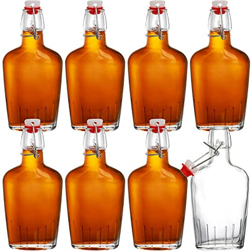 TOPZEA Set of 8 Glass Bottles with Swing Top, 8.5 Oz Whiskey Flask Pocket Drinking Flask with Airtight Stopper, Easy Cap Liquor Bottle for Spirits, Beer, 2nd Fermentation Brewing Bottle