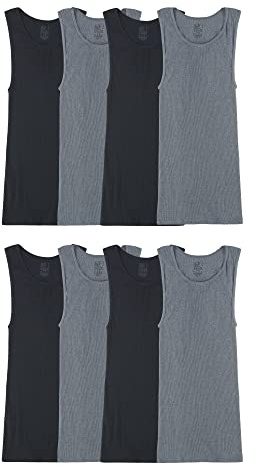Fruit of the Loom Men's Sleeveless Tank A-Shirt, Tag Free & Moisture Wicking, Ribbed Stretch Fabric Undershirt, 8 Pack-Black/Grey, XL (Pack of 8)
