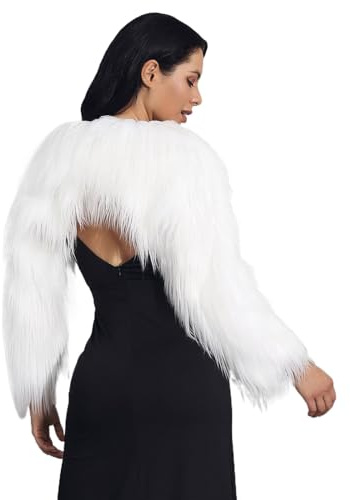 Aukmla Women Faux Fur Bolero Shrugs Winter Wedding Jacket Long Sleeves Evening Fur Shawls Wraps for Bride and Bridesmaid