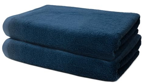 2 er Set Duschtücher 70x140 cm | Frottee Hantücher Weich & Flauschig | 100% Baumwolle | Frottier Duschtuch Badetuch Badehandtuch Groß | 500 g/m² | Oeko-Tex | Ôhm | Dunkelblau