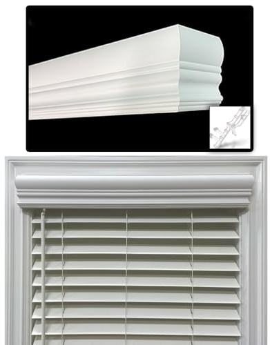 Faux Wood Blinds Valance for Horizontal and Venetian Blinds (Hidden Valance Clips Included). Inside or Outside Mount - Custom Made to Your Size (Color: White) - Royal Crown Cornice