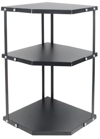 3-Tier Kitchen Pot Rack Cookware Stand Storage Organiser, Kitchen Corner Shelf Triangular Storage Rack, Home Storage Organiser Holder for Pans Pots and Kettles. (Black)