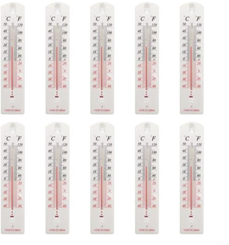 CNANRNANC Lot de 10 thermomètres muraux, thermomètres mercure d'intérieur analogiques, pour la maison, le jardin, la serre, montage mural