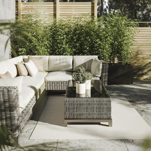 Interiyou Outdoor Teppich Wetterfest Asti - 300x300 cm Creme - Jute Optik - Wasserfest für Balkon, Terrasse, Garten - Outdoorteppich passend auch für Wohnzimmer, Schlafzimmer und Küche