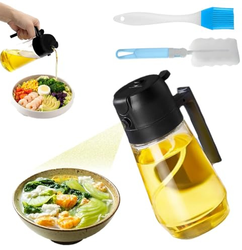S.F.Pachira 2 in 1 Ölsprüher für Speiseöl, 470ml/16oz Öl Sprühflasche mit Silikon-Backpinsel & Reinigungsbürste, Glas Olivenöl Sprühflasche für Kochen, Küche, Salat, Grillen (Schwarz)