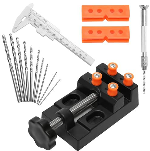 10 Pcs Hand Drill Bits Set and Adjustable Small Drill Press Vise, Black Metals Precision Pin Vise Hobby Drill, Pin Vise Mini Drill Set Making for Woodworking Model Jewelry