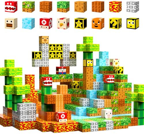 Pwtuuki Magnetische Bausteine, 100 Stück Magnetblöcke Baue Super Abenteuerwelt Spielzeug ab 3 Jahre Kinder Montessori Magnetisches Spielzeug Geschenke für Jungen und Mädchen