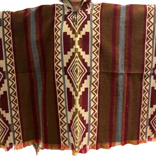 Gamboa alpacka ull poncho herr filt poncho huva cape Pancho män mexikansk ullponcho vinter cowboy hippie jacka, Bourgogne aztec, one size