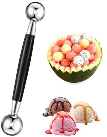 TPZORJX 1 pz Bifacciale Frutta Melone Sfera Paletta Acciaio Inossidabile 2 in 1 Anguria Gelato Melone Paletta,Scavino per palline melone，Inox