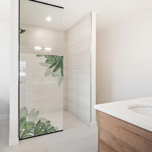 yabaduu Film anti-regards, motif de feuilles, jungle, vert, pour porte de douche, en verre dépoli, imperméable, film décoratif YX001-19, 115 x 200 cm